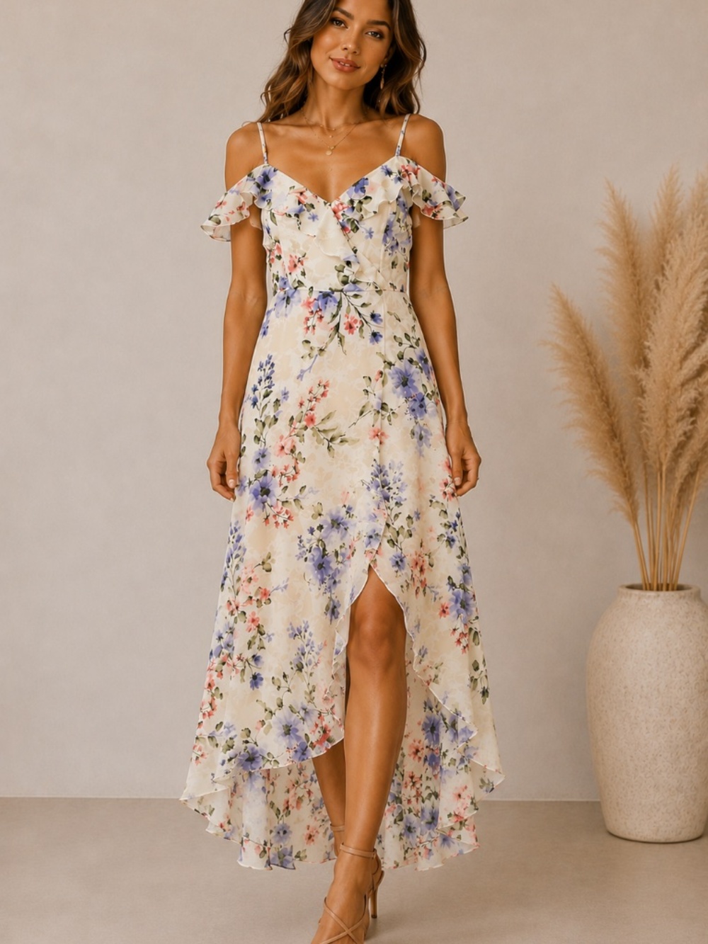 Fairycore Floral High Low Dress Romper Size XL‎ Garden Party Romantic Ruffle